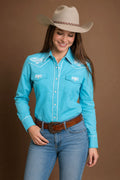 Prairie Embroidery Cowgirl Shirt | Turquoise Sky