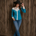 Prairie Vine Embroidery Cowgirl Shirt | Desert Turquoise