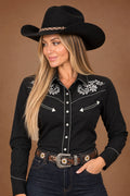 Silver Stallion Embroidery Cowgirl Shirt | Midnight Black