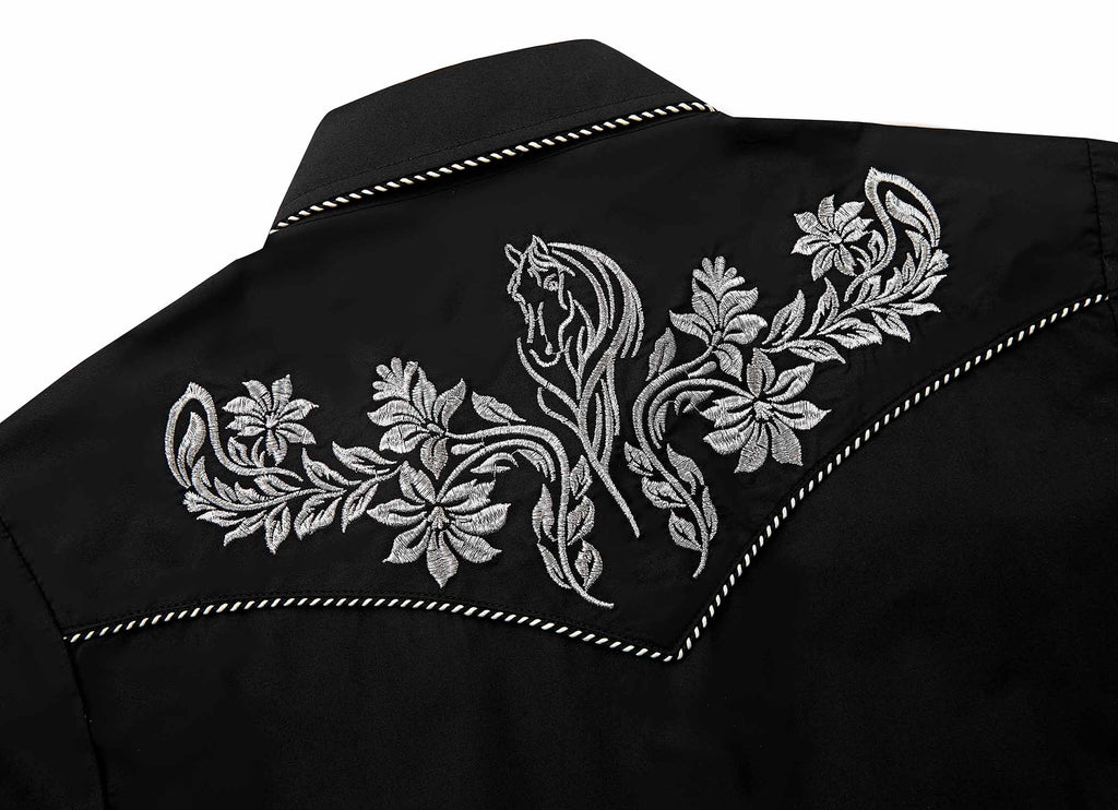 Silver Stallion Embroidery Cowgirl Shirt | Midnight Black