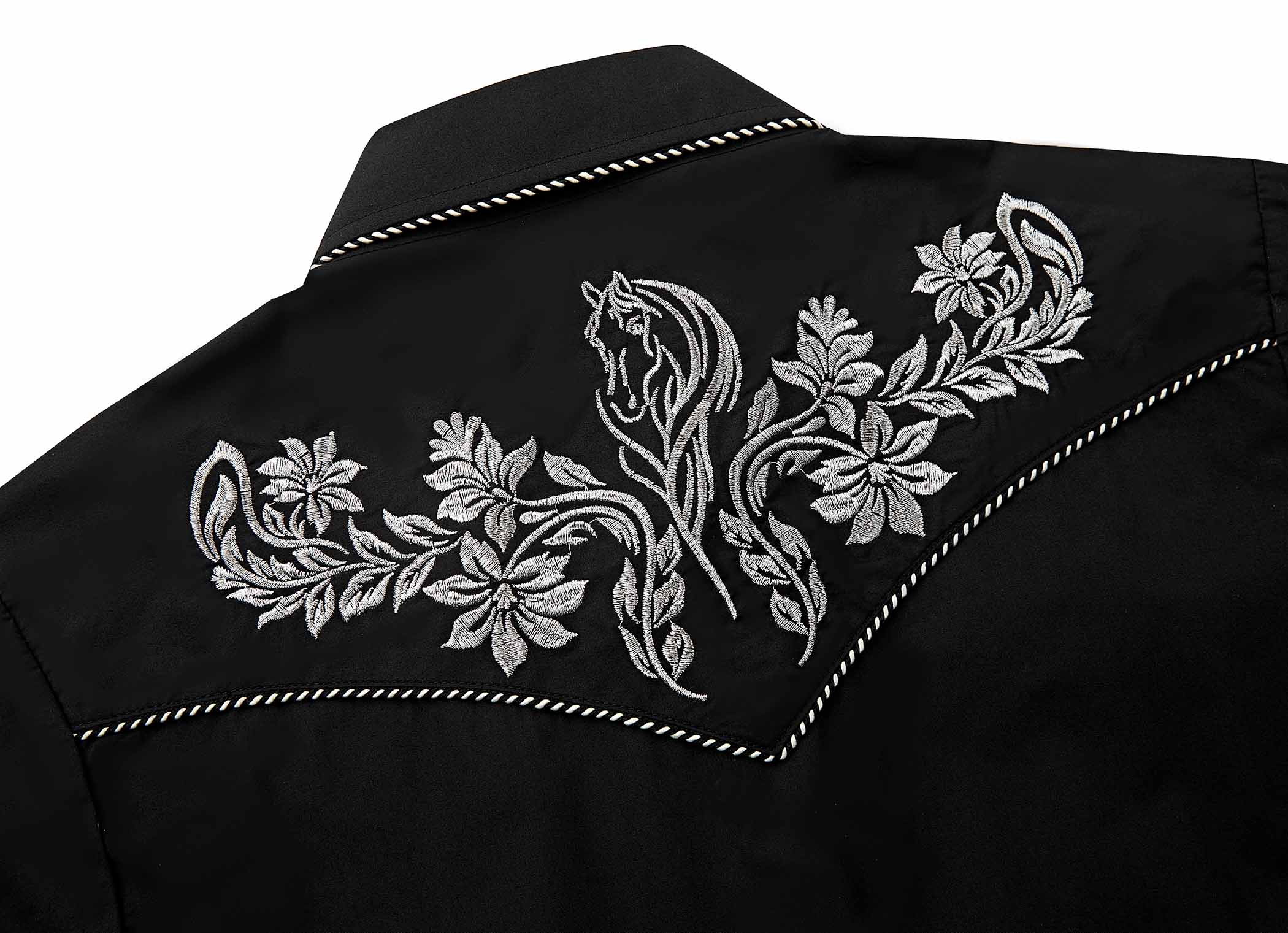 Silver Stallion Embroidery Cowgirl Shirt | Midnight Black