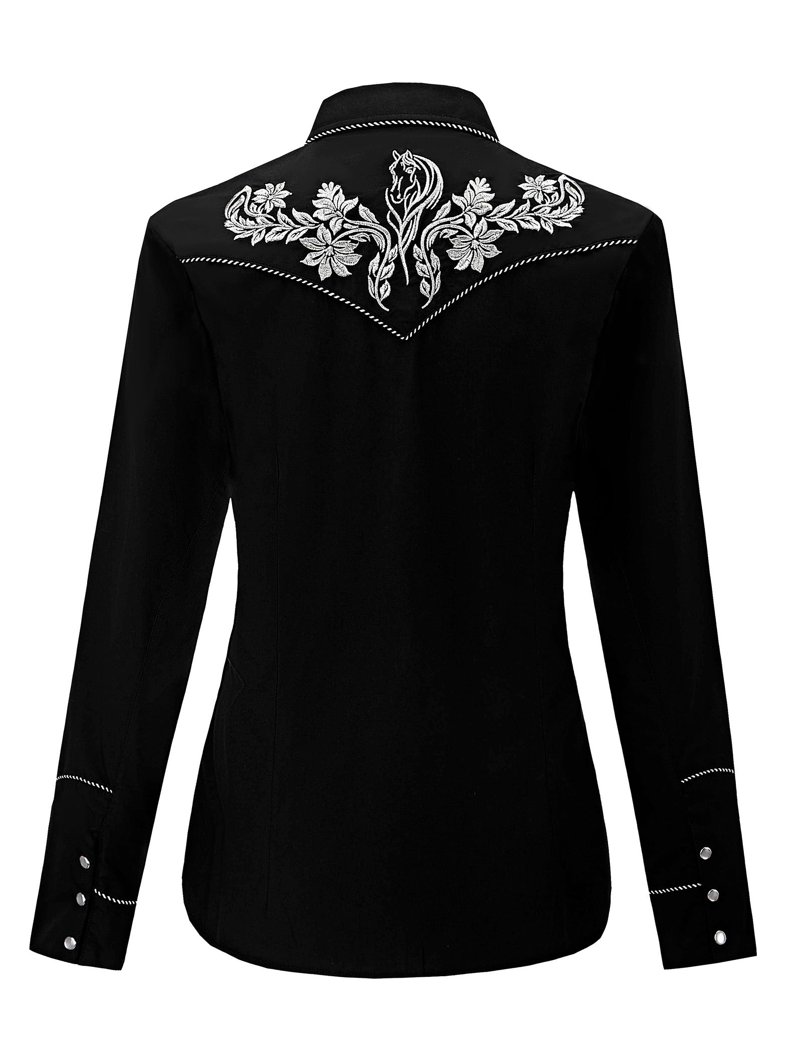 Silver Stallion Embroidery Cowgirl Shirt | Midnight Black
