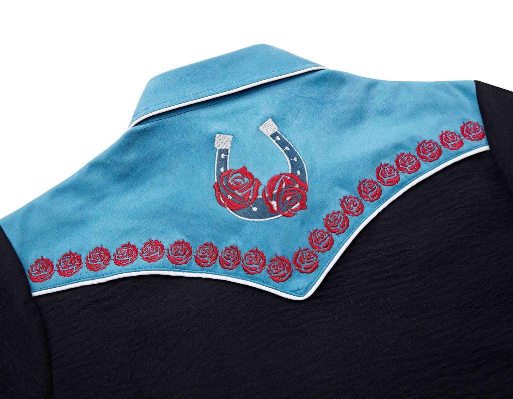 Wild Rose Embroidery Cowgirl Shirt | Vintage Turquoise
