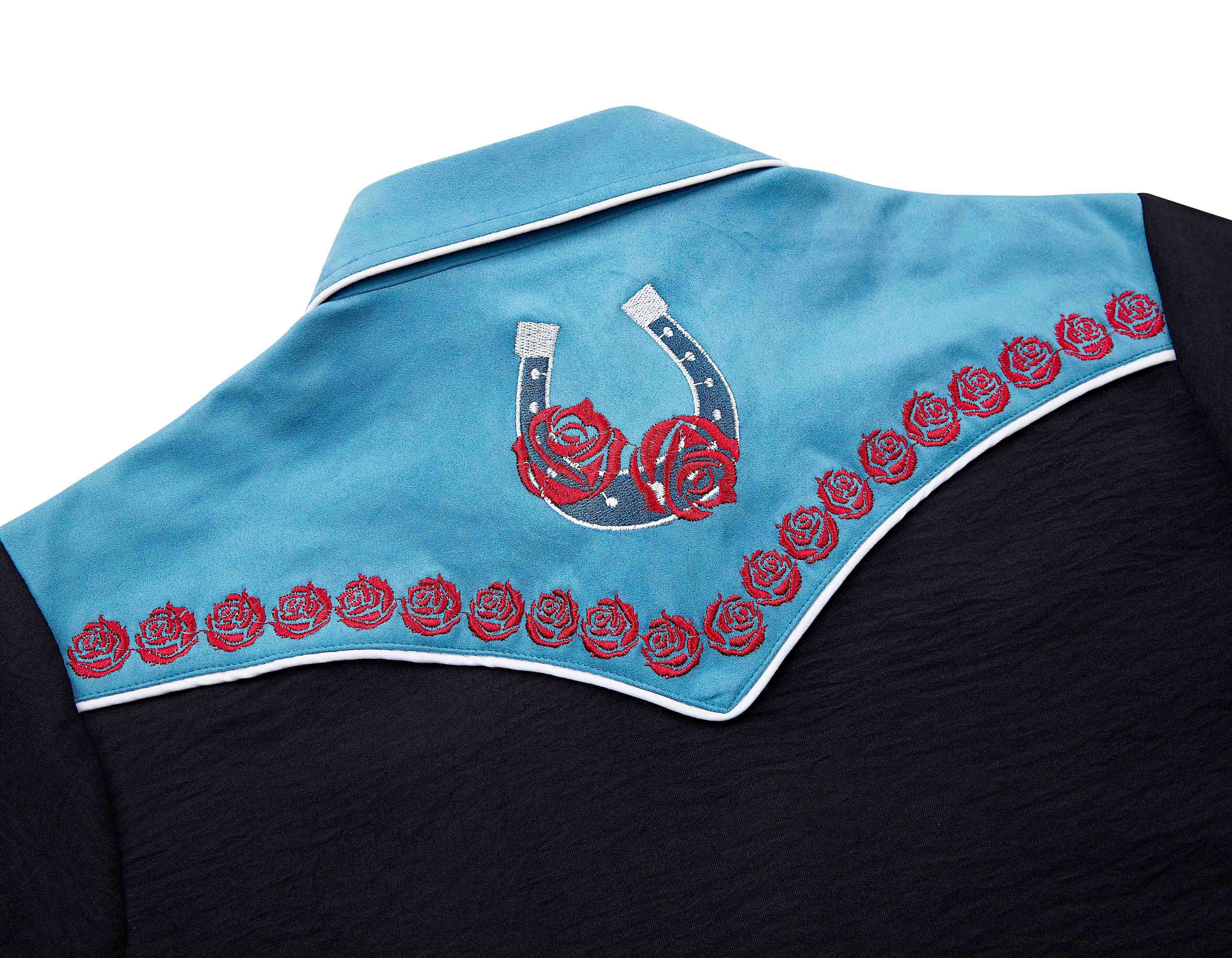 Wild Rose Embroidery Cowgirl Shirt | Vintage Turquoise