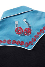 Wild Rose Embroidery Cowgirl Shirt | Vintage Turquoise