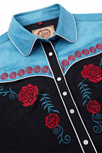 Wild Rose Embroidery Cowgirl Shirt | Vintage Turquoise