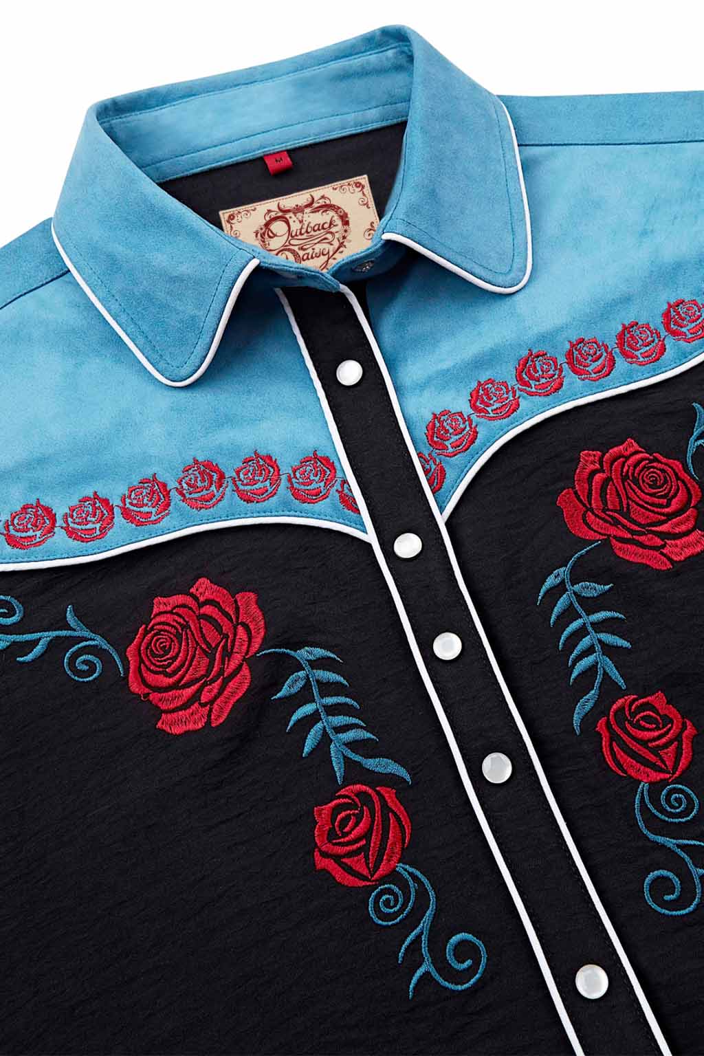 Wild Rose Embroidery Cowgirl Shirt | Vintage Turquoise