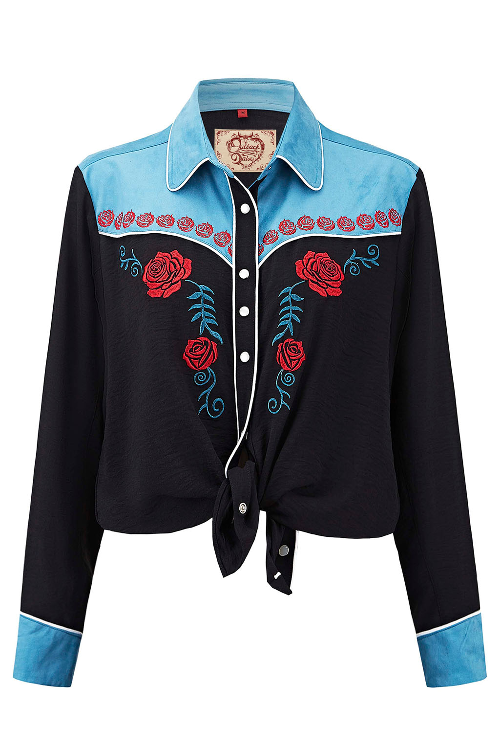 Wild Rose Embroidery Cowgirl Shirt | Vintage Turquoise