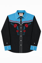 Wild Rose Embroidery Cowgirl Shirt | Vintage Turquoise