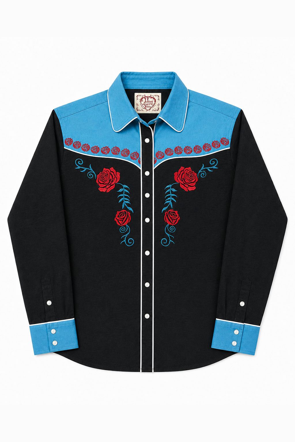 Wild Rose Embroidery Cowgirl Shirt | Vintage Turquoise